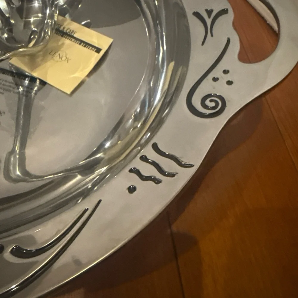 Lenox Spyro Metal Serveware Handle Pasta Bowl W/ Serving Spoon